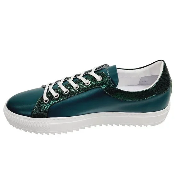 New Tiannia Barnes Men’s Billy Leather Low-Top Ebony Olive Sneaker Shoes Size 12